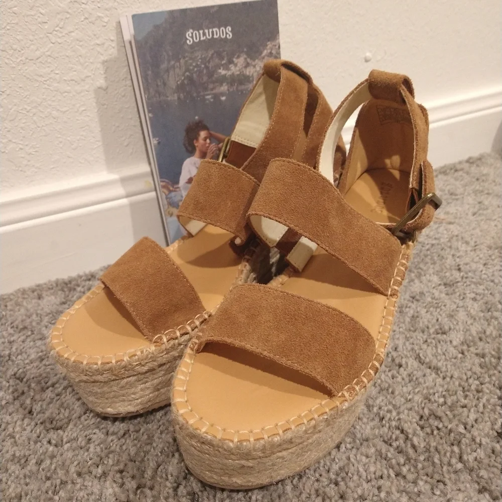 Soludos Brown Suede Espadrille Platform Sandals
